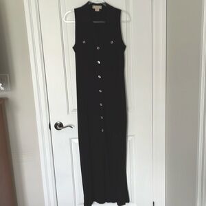 Michael Kors black maxi dress, size medium, slits on sides, has belt